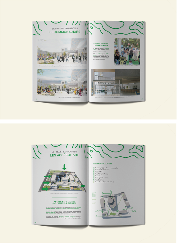 Direction artistique et mise en page d'une brochure commerciale faisant la promotion d'une futur centre communutaire cultuel, humanitaire et éducatif au Nigéria.